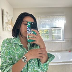 Tailorbyrd Green and white paisley button up shirt size 6